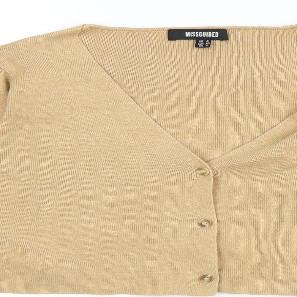 Misguided Womens Beige V-Neck Viscose Cardigan Jumper Size 8 - Cropped