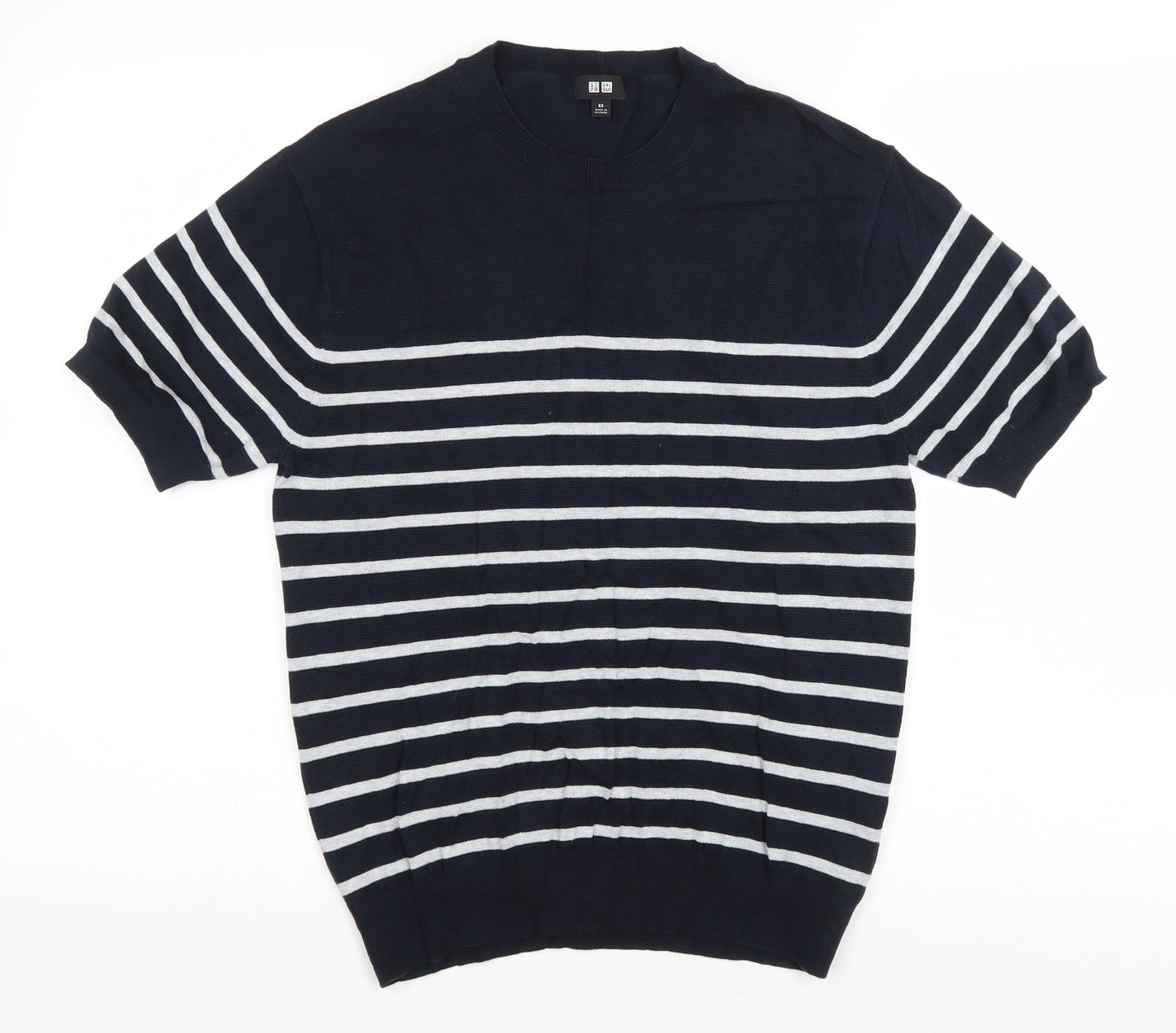 Uniqlo Mens Blue Striped Cotton T-Shirt Size XS Round Neck