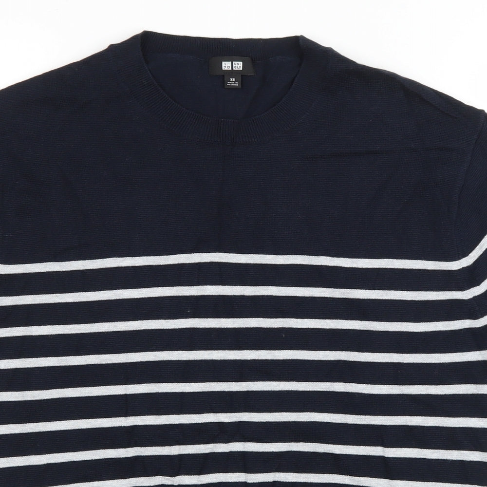 Uniqlo Mens Blue Striped Cotton T-Shirt Size XS Round Neck