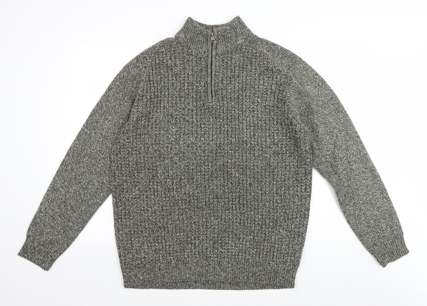 TU Mens Grey High Neck Acrylic Pullover Jumper Size L