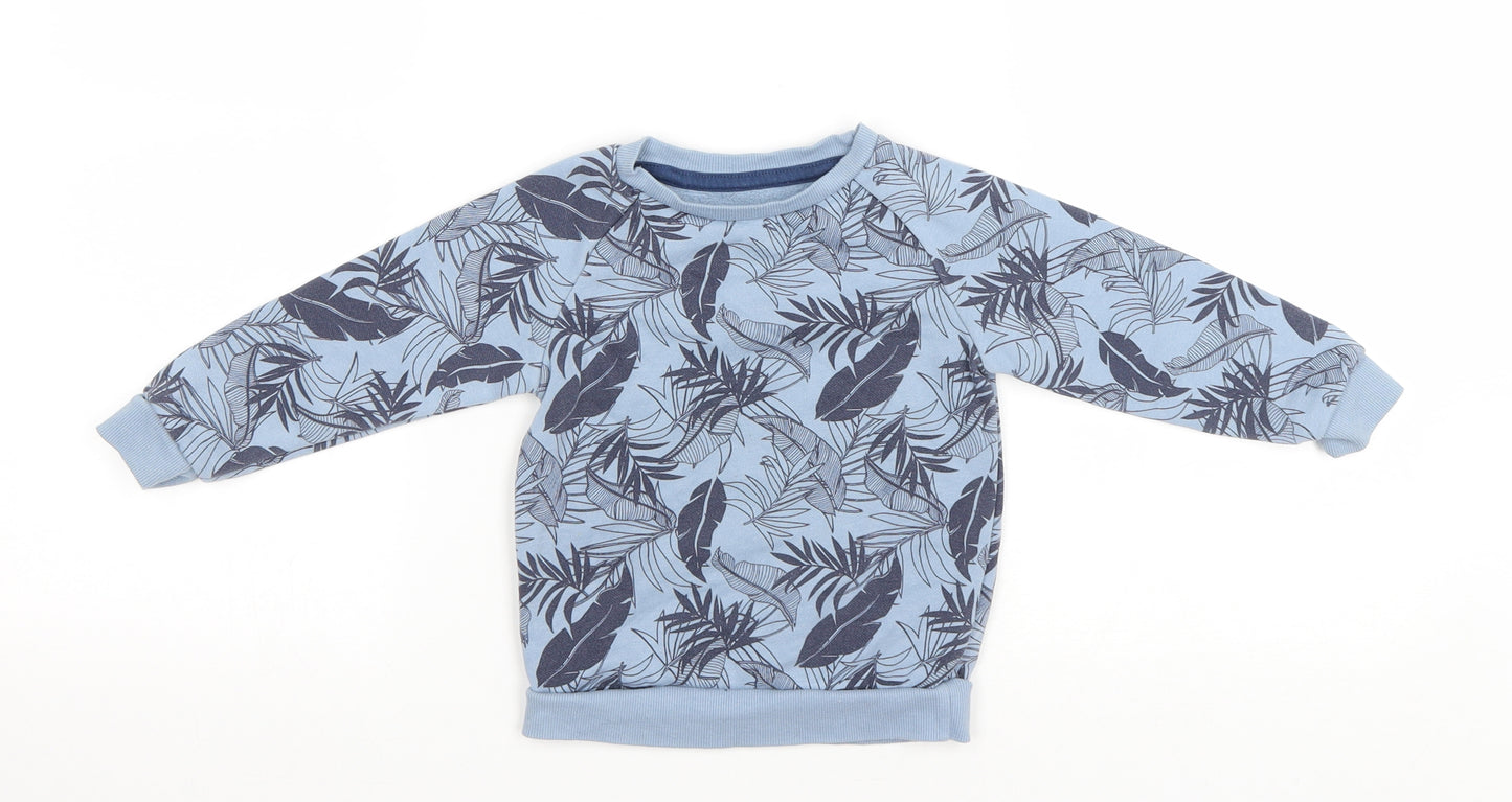 Primark Baby Blue Floral Cotton Basic T-Shirt Size 18-24 Months Round Neck Pullover