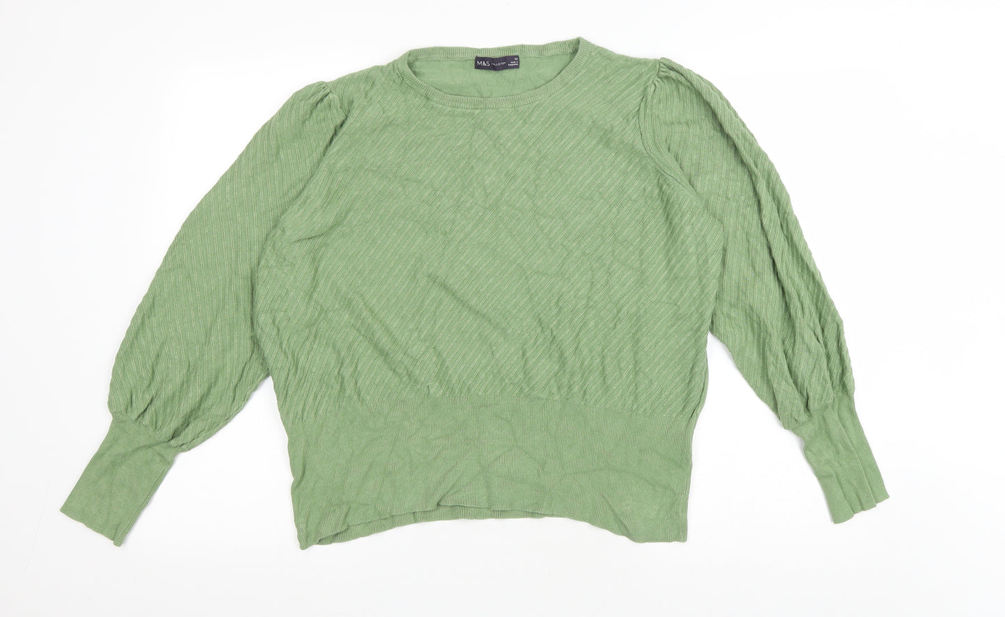 Marks and Spencer Womens Green Round Neck Viscose Pullover Jumper Size 22
