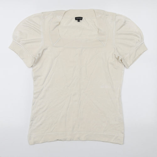 Jaeger Womens Ivory Viscose Basic T-Shirt Size M Square Neck