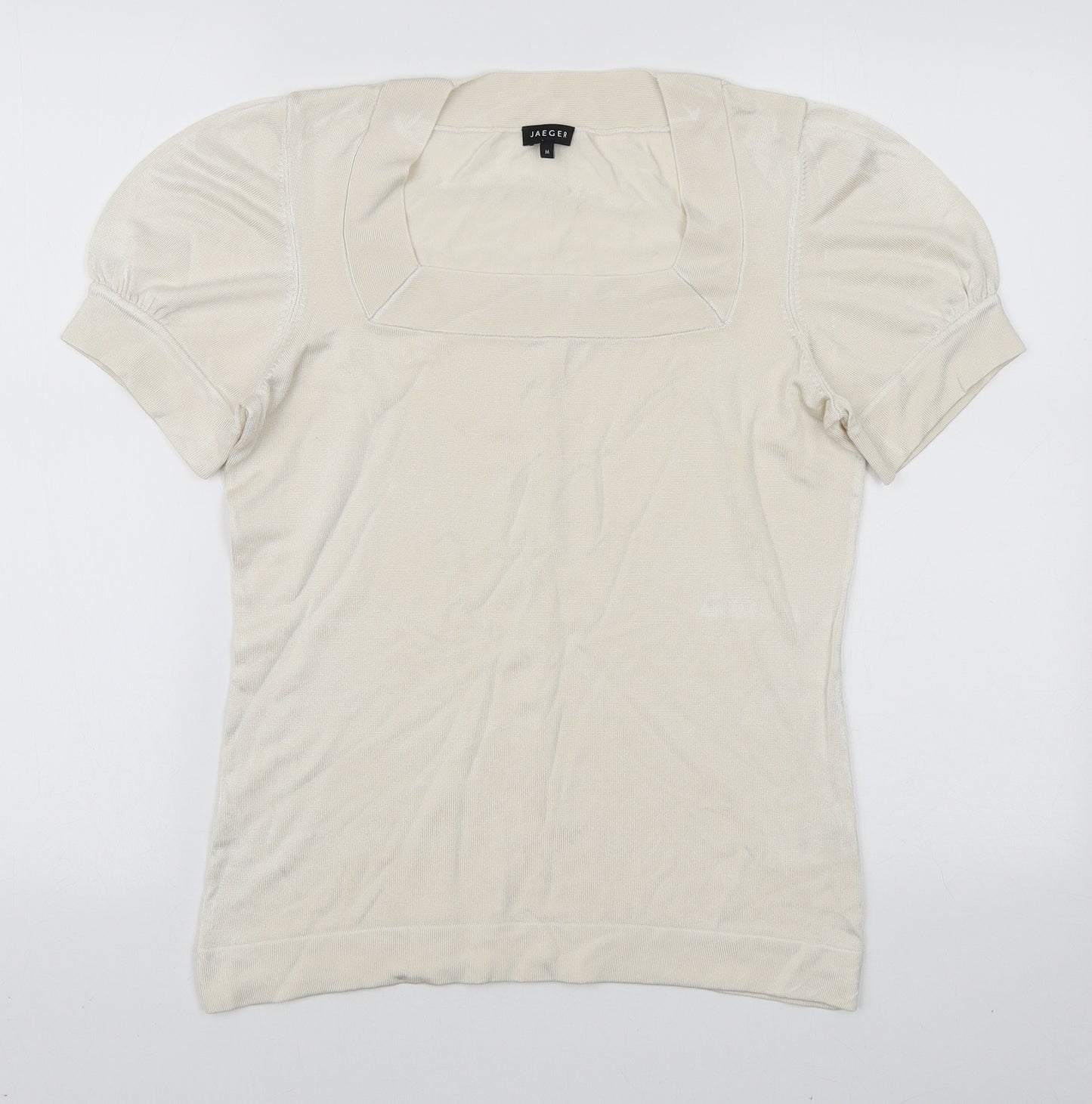 Jaeger Womens Ivory Viscose Basic T-Shirt Size M Square Neck