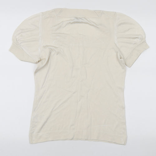 Jaeger Womens Ivory Viscose Basic T-Shirt Size M Square Neck