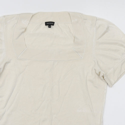 Jaeger Womens Ivory Viscose Basic T-Shirt Size M Square Neck
