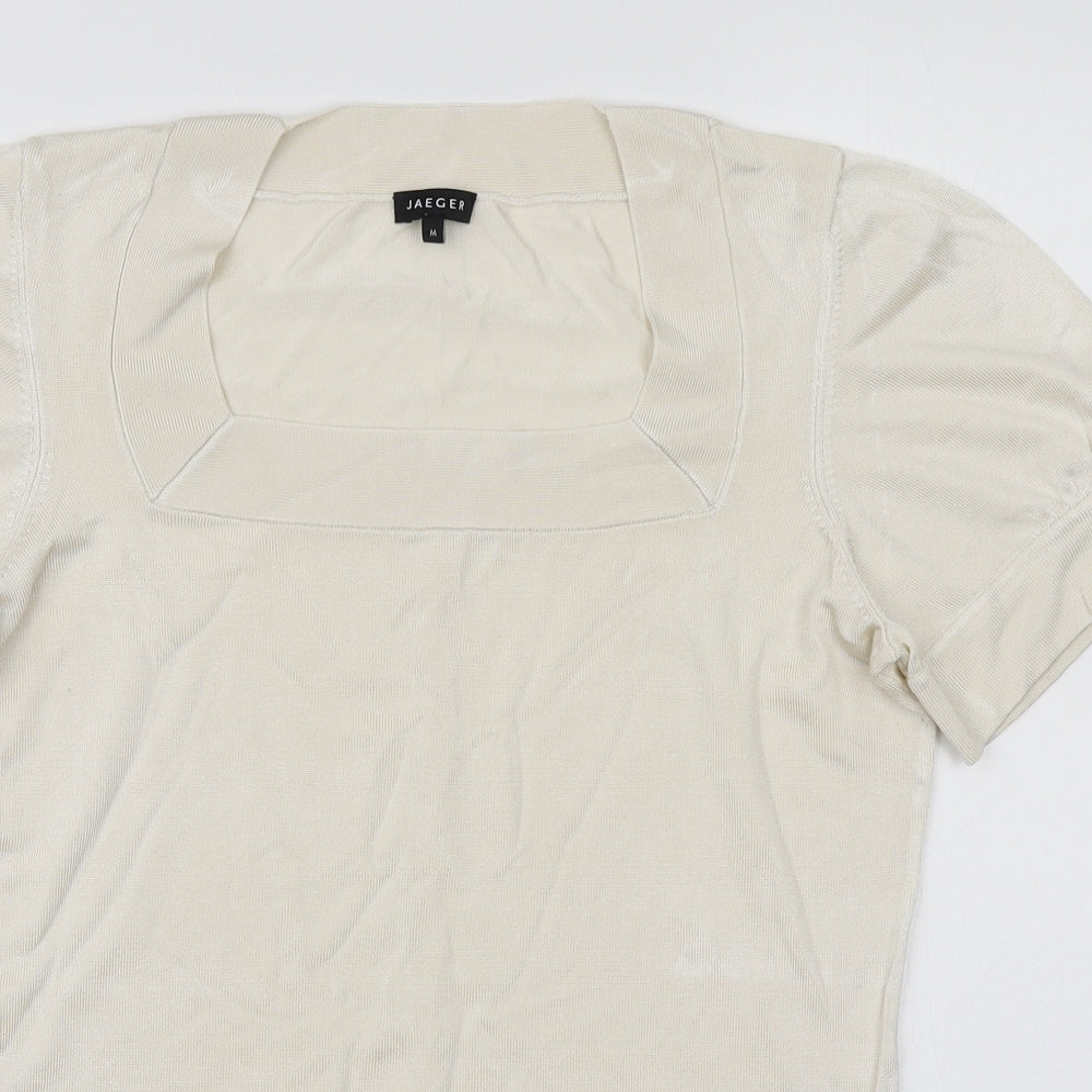Jaeger Womens Ivory Viscose Basic T-Shirt Size M Square Neck