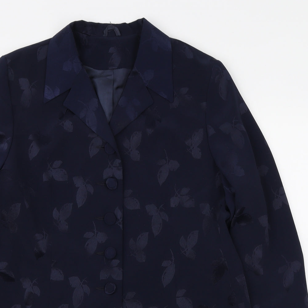Hamells Womens Blue Floral Jacket Blazer Size 16 Button