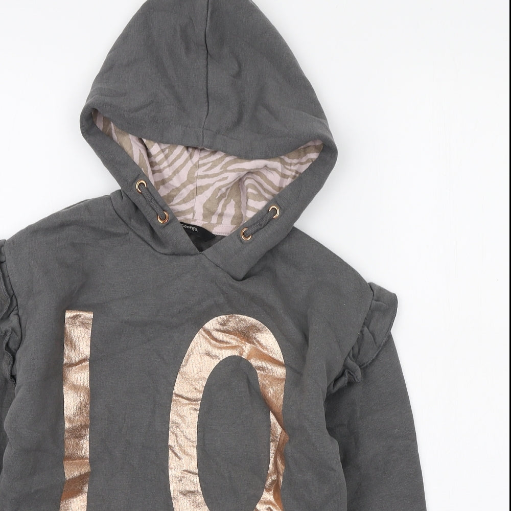 George Girls Grey Cotton Pullover Hoodie Size 9-10 Years Pullover - LOVE