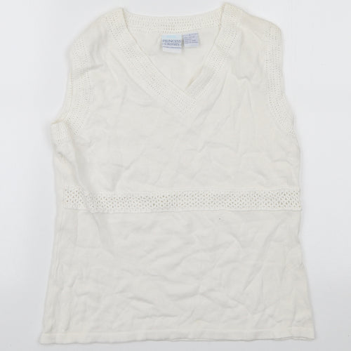 Princess Cruises Womens White Cotton Basic Tank Size L V-Neck - Lace Trim