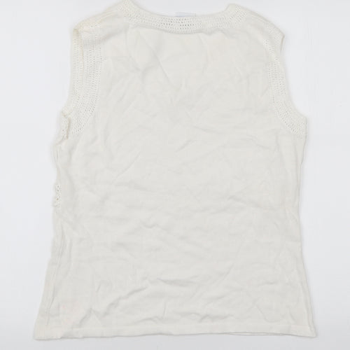 Princess Cruises Womens White Cotton Basic Tank Size L V-Neck - Lace Trim