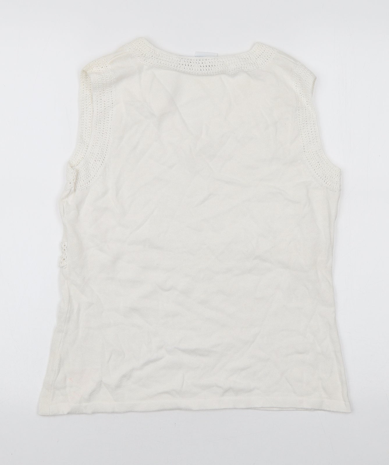 Princess Cruises Womens White Cotton Basic Tank Size L V-Neck - Lace Trim