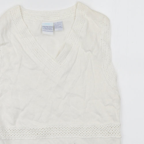 Princess Cruises Womens White Cotton Basic Tank Size L V-Neck - Lace Trim