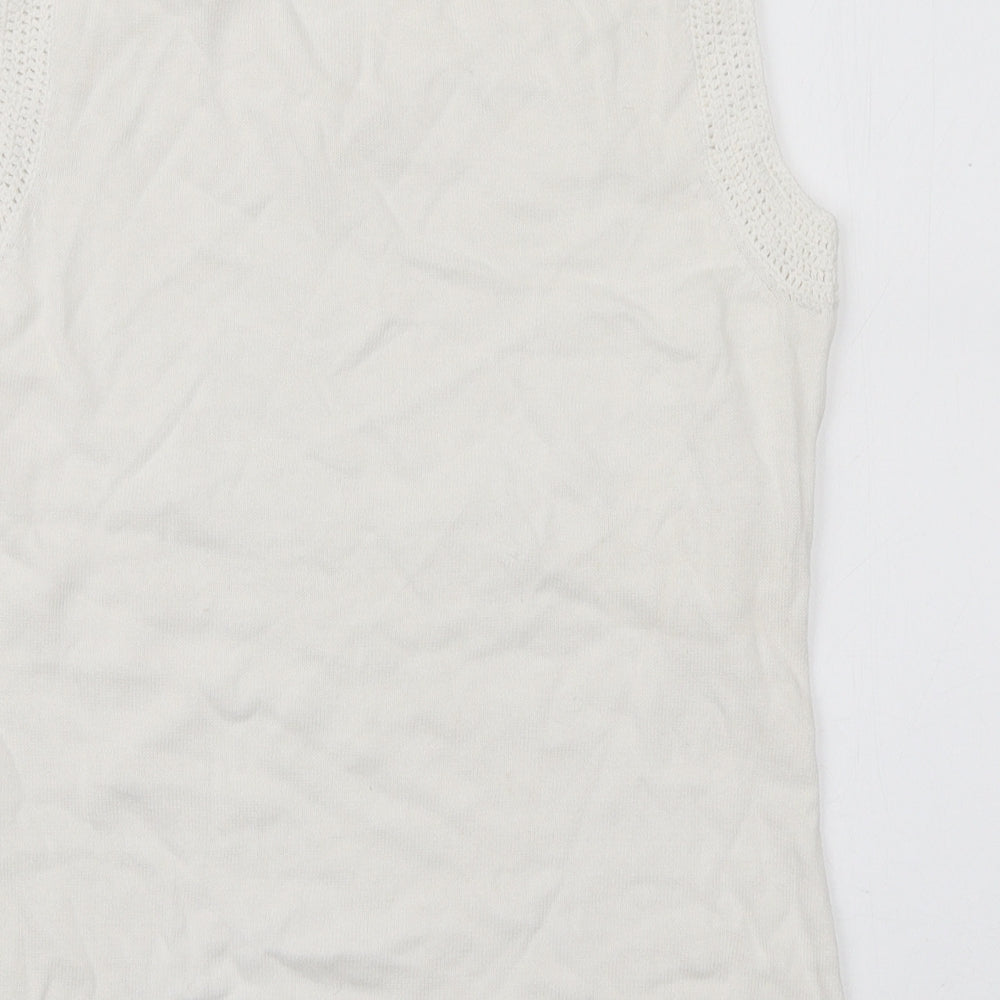 Princess Cruises Womens White Cotton Basic Tank Size L V-Neck - Lace Trim