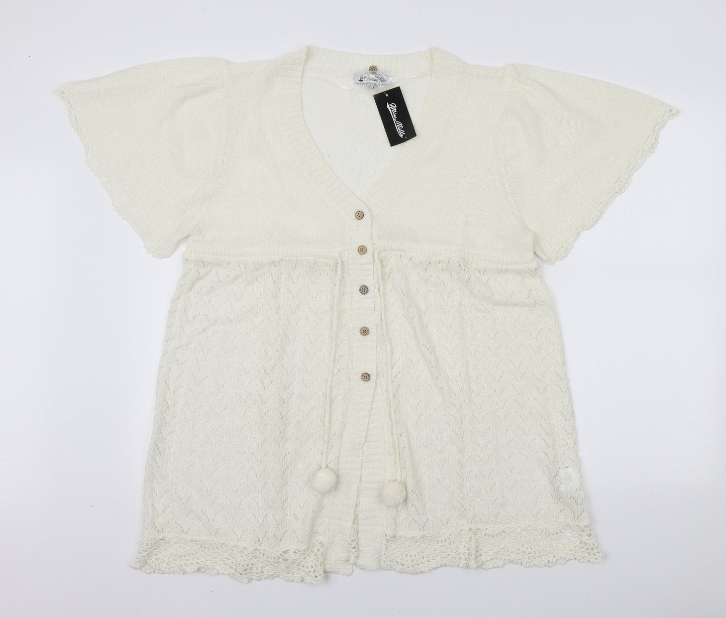 Miss Milla Womens White Acrylic Basic Button-Up Size L V-Neck