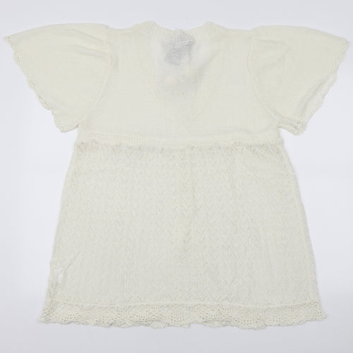 Miss Milla Womens White Acrylic Basic Button-Up Size L V-Neck