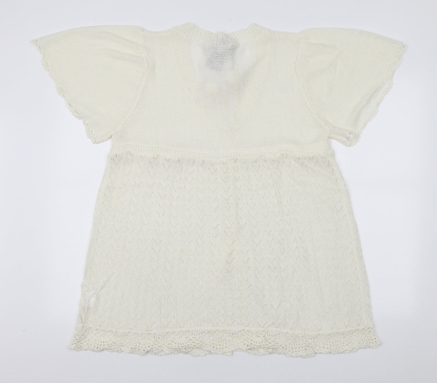 Miss Milla Womens White Acrylic Basic Button-Up Size L V-Neck