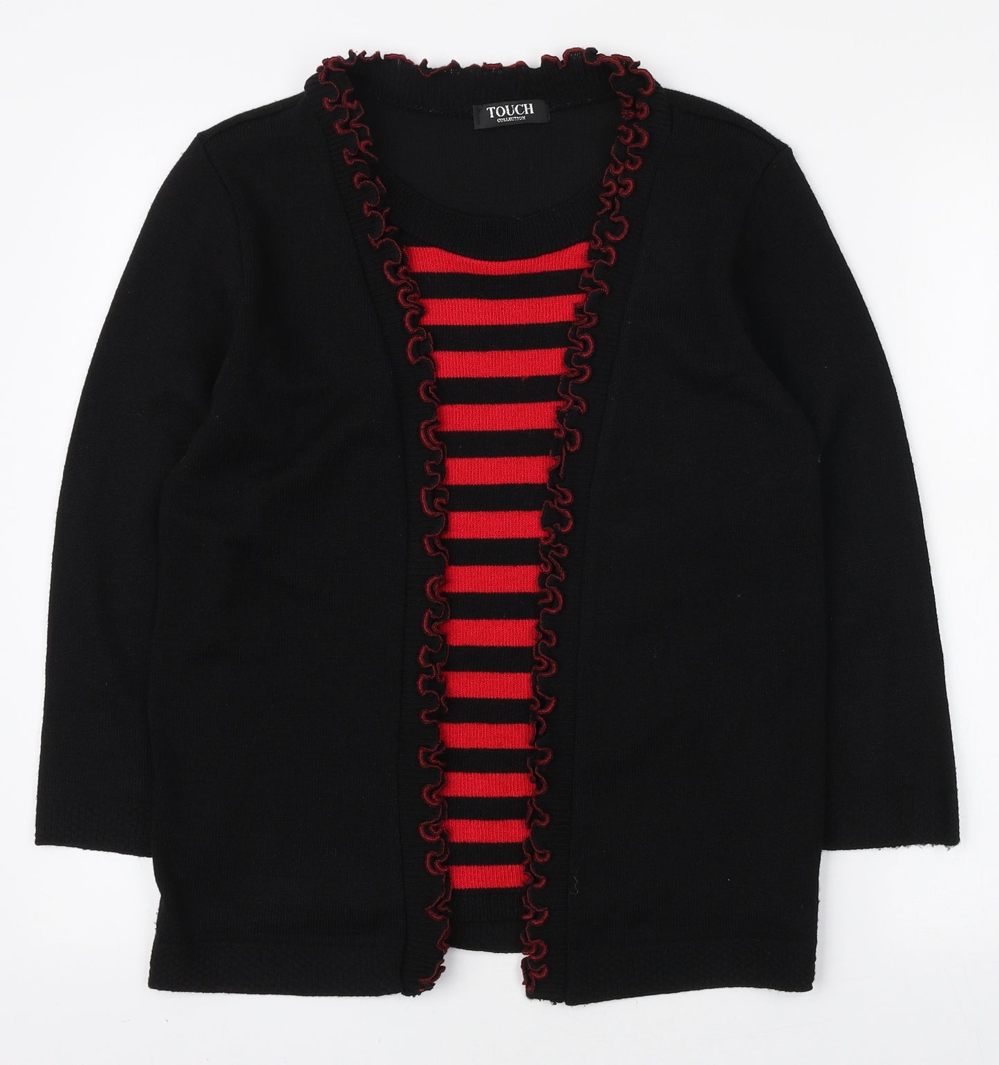 Touch Collection Womens Black Round Neck Striped Elastane Pullover Jumper Size S