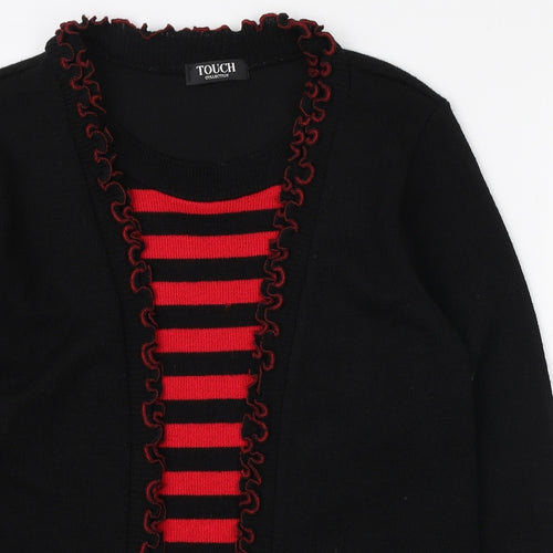 Touch Collection Womens Black Round Neck Striped Elastane Pullover Jumper Size S