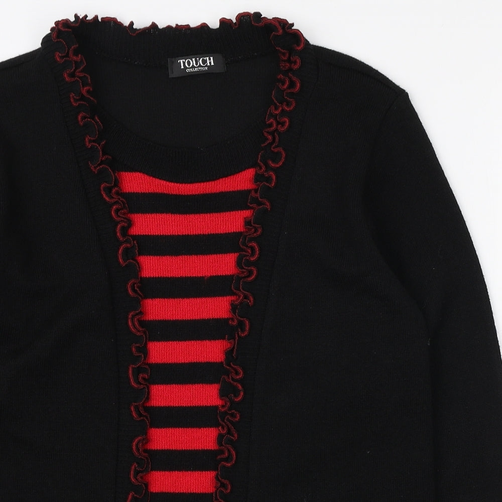 Touch Collection Womens Black Round Neck Striped Elastane Pullover Jumper Size S