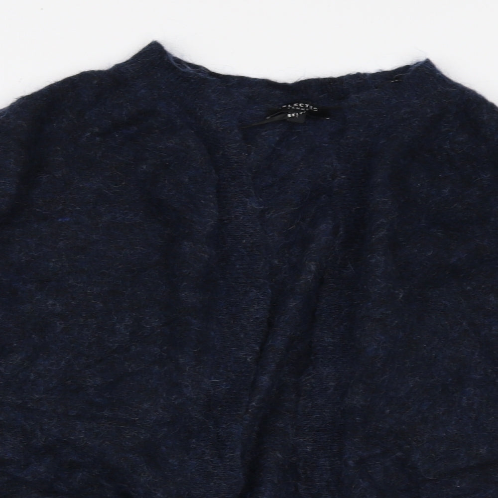 Selected Femme Womens Blue Round Neck Mohair Cardigan Jumper Size L