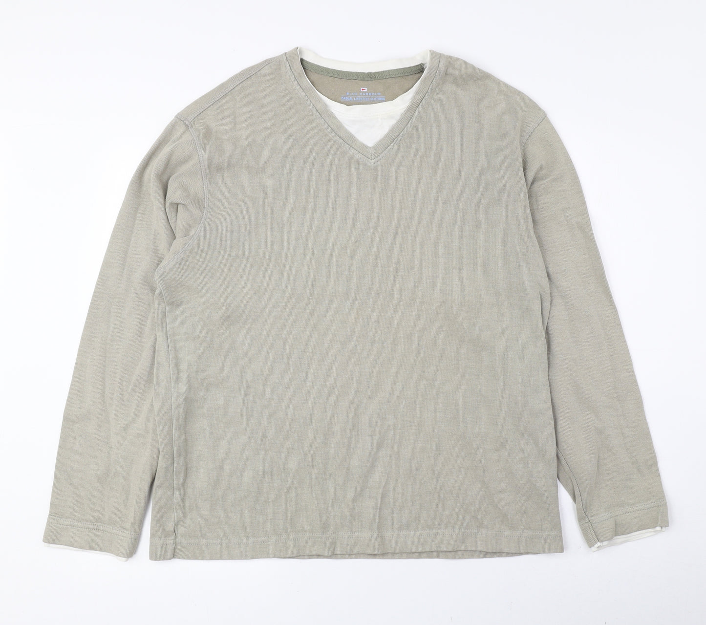 Blue Harbour Mens Green Crew Neck Cotton Pullover Jumper Size S