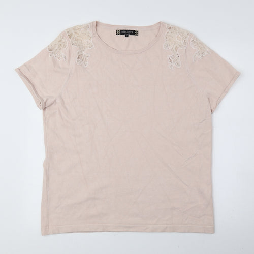 Principlesp Womens Pink Viscose Basic T-Shirt Size 18 Round Neck - Lace detail