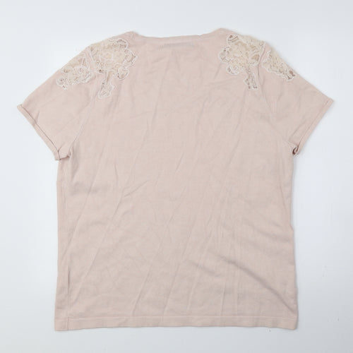 Principlesp Womens Pink Viscose Basic T-Shirt Size 18 Round Neck - Lace detail