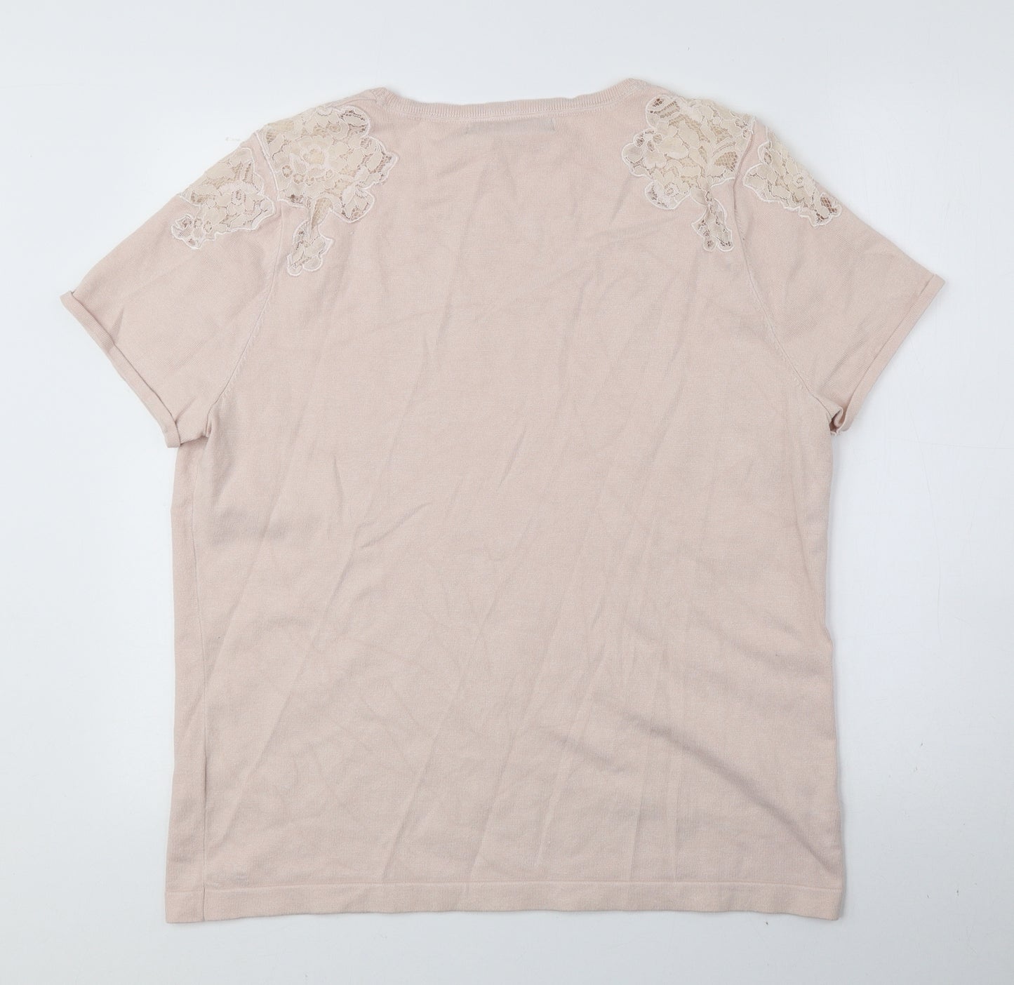 Principlesp Womens Pink Viscose Basic T-Shirt Size 18 Round Neck - Lace detail