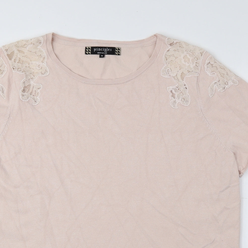 Principlesp Womens Pink Viscose Basic T-Shirt Size 18 Round Neck - Lace detail