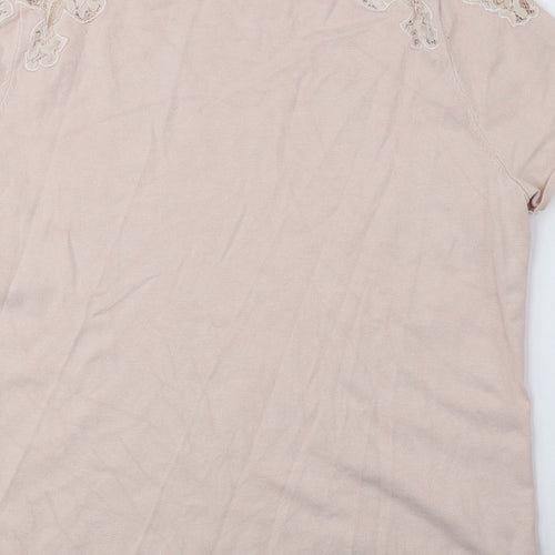 Principlesp Womens Pink Viscose Basic T-Shirt Size 18 Round Neck - Lace detail