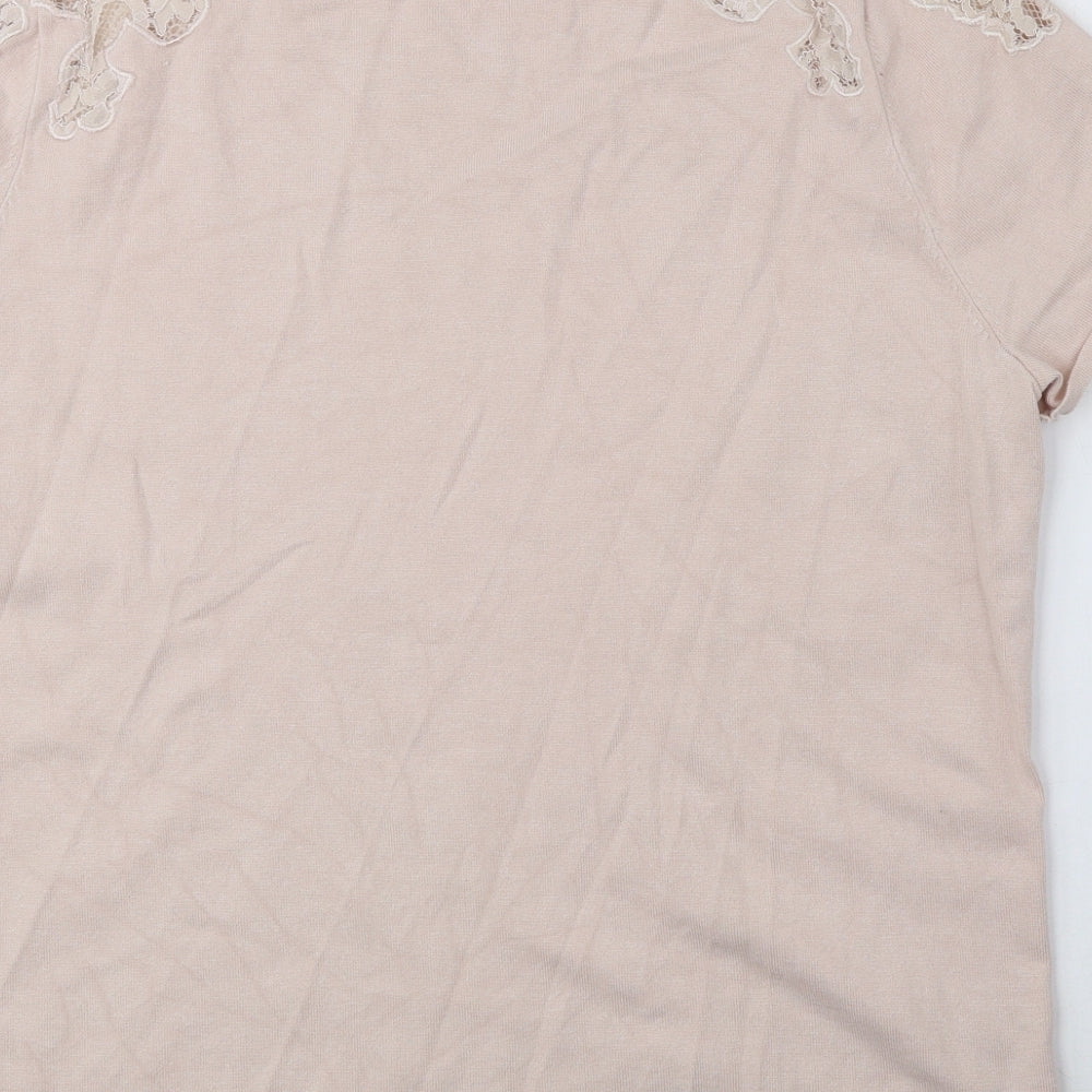 Principlesp Womens Pink Viscose Basic T-Shirt Size 18 Round Neck - Lace detail