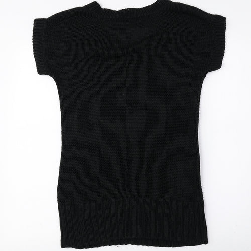 Red Herring Womens Black Acrylic Jumper Dress Size 10 Scoop Neck Pullover
