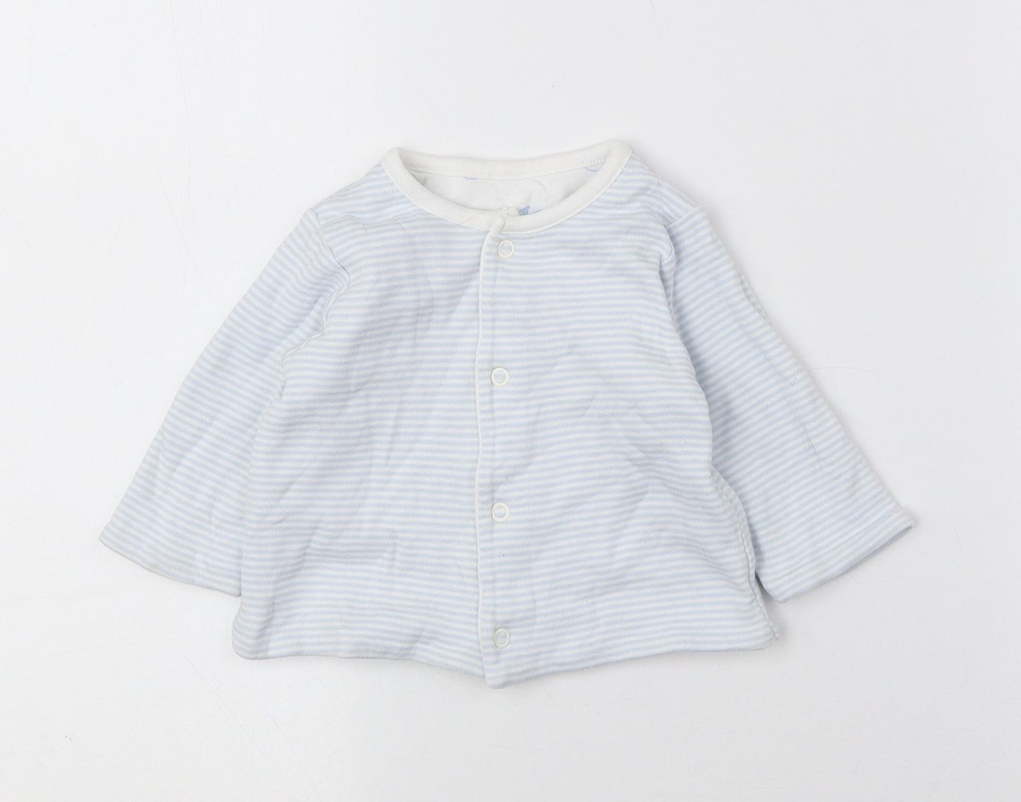 Marks and Spencer Baby Blue Striped 100% Cotton Cardigan Jumper Size 0-3 Months Snap