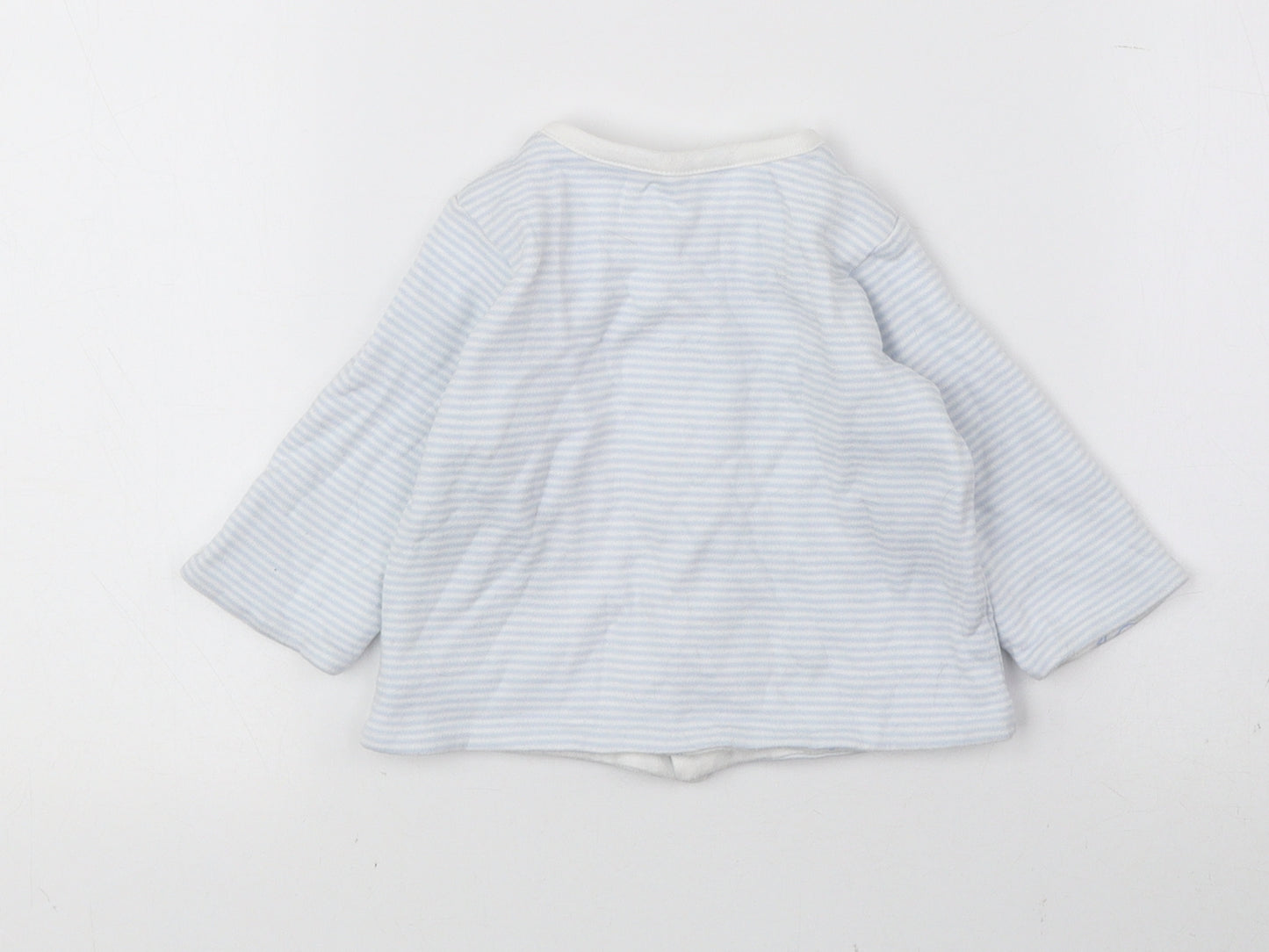 Marks and Spencer Baby Blue Striped 100% Cotton Cardigan Jumper Size 0-3 Months Snap