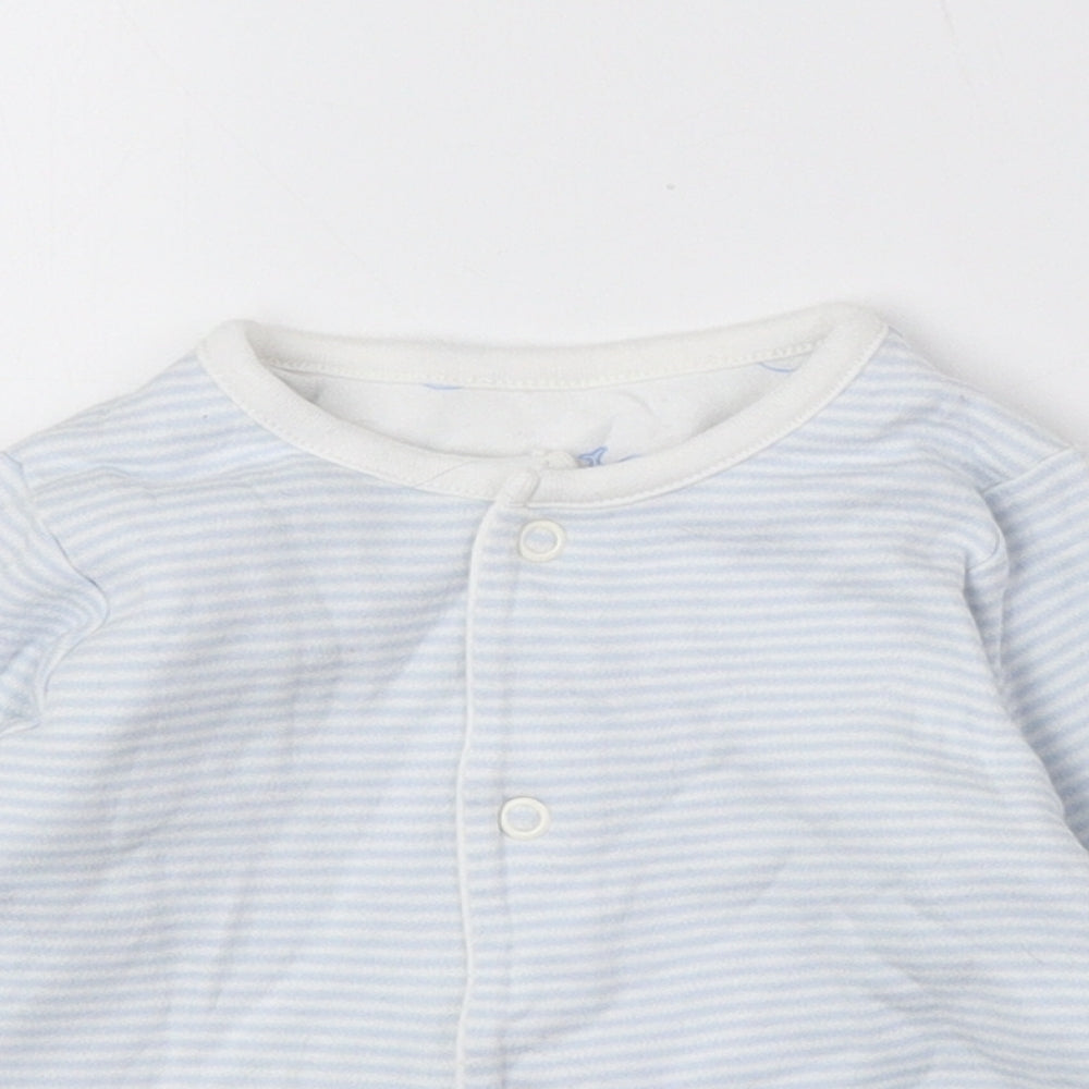 Marks and Spencer Baby Blue Striped 100% Cotton Cardigan Jumper Size 0-3 Months Snap