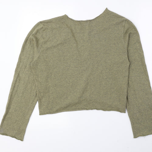 Vide Bula Womens Green V-Neck Cotton Pullover Jumper Size M - Cropped
