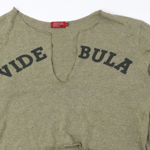 Vide Bula Womens Green V-Neck Cotton Pullover Jumper Size M - Cropped