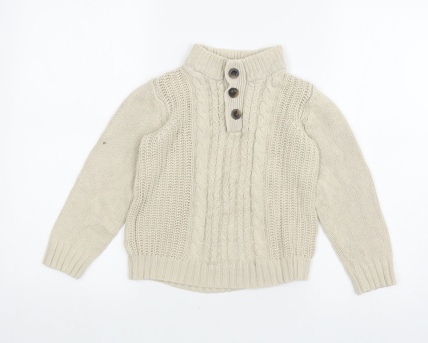 Mini Club Boys Beige Mock Neck Cotton Pullover Jumper Size 5-6 Years Pullover