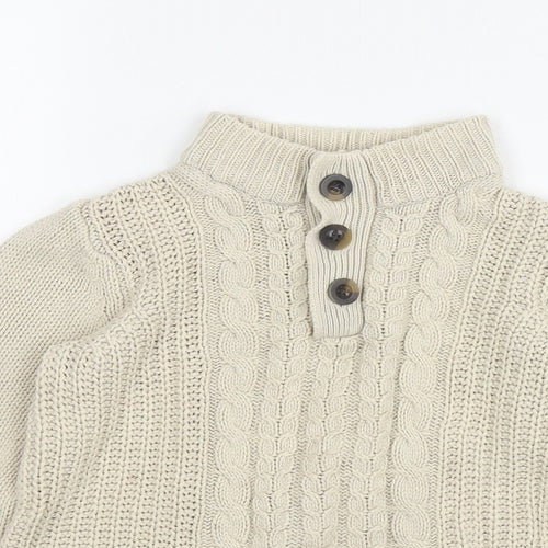 Mini Club Boys Beige Mock Neck Cotton Pullover Jumper Size 5-6 Years Pullover