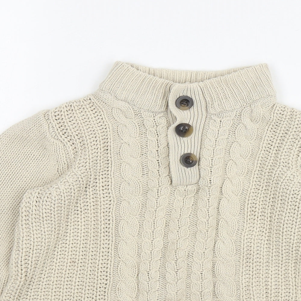Mini Club Boys Beige Mock Neck Cotton Pullover Jumper Size 5-6 Years Pullover
