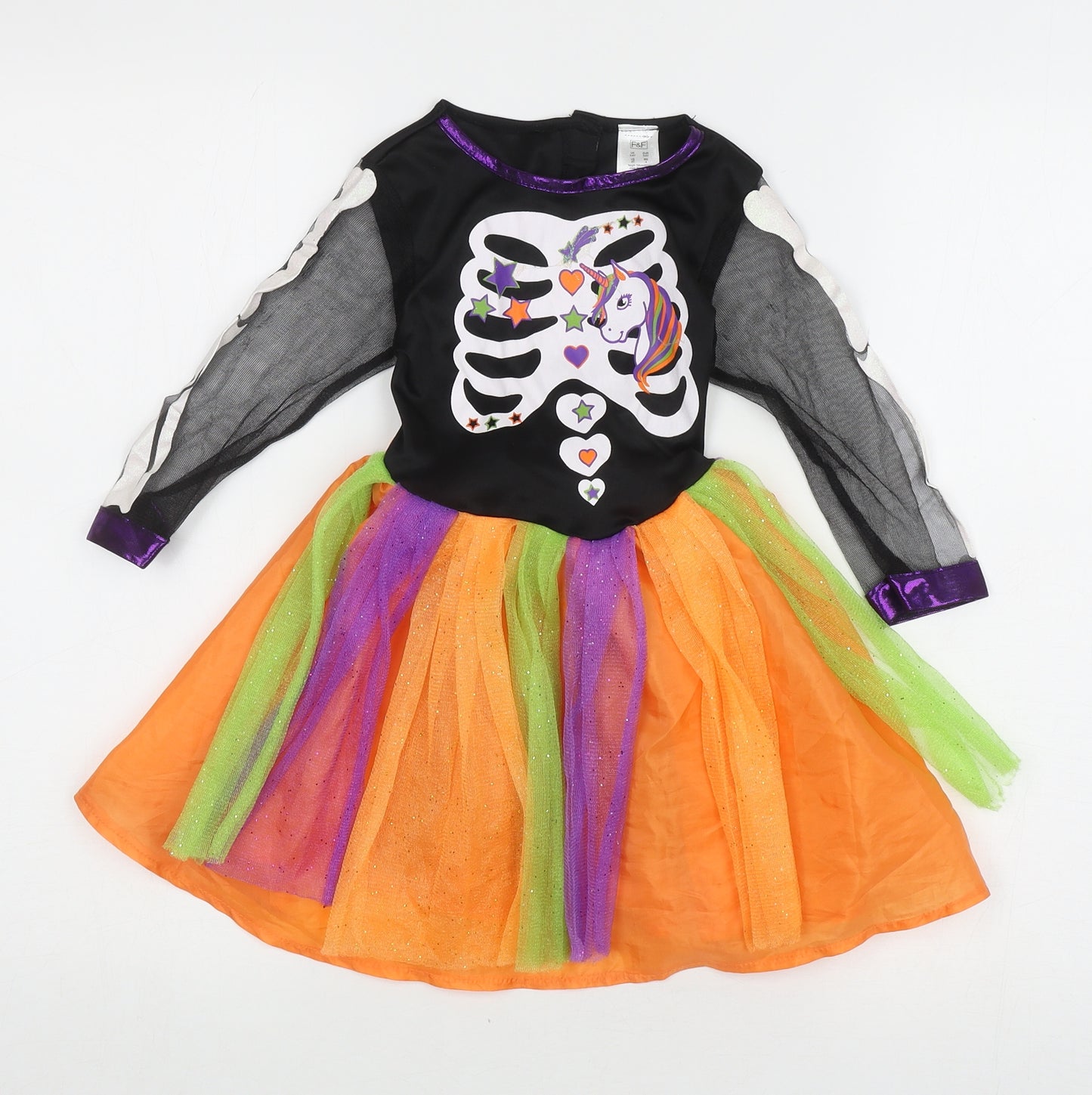 F&F Girls Multicoloured Polyester Ball Gown Size 3-4 Years Round Neck Pullover - Halloween Unicorn