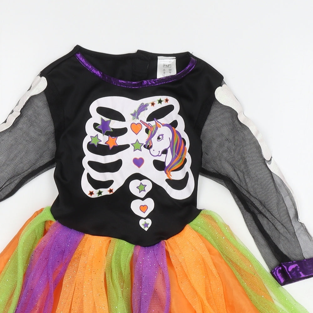 F&F Girls Multicoloured Polyester Ball Gown Size 3-4 Years Round Neck Pullover - Halloween Unicorn