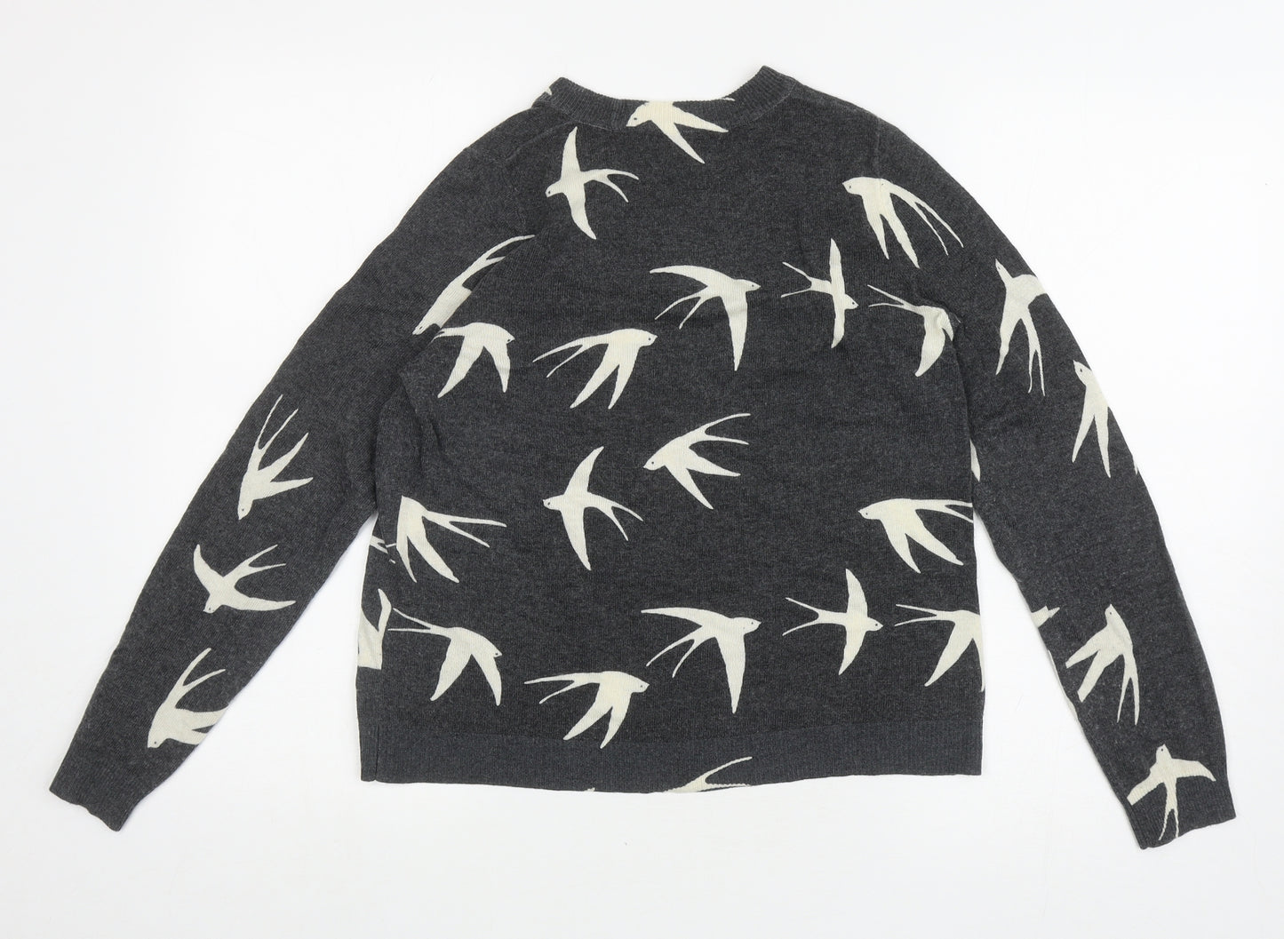 Oasis Womens Grey Crew Neck Geometric Viscose Pullover Jumper Size S - Birds