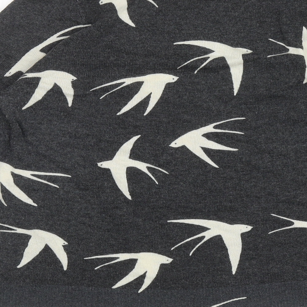 Oasis Womens Grey Crew Neck Geometric Viscose Pullover Jumper Size S - Birds