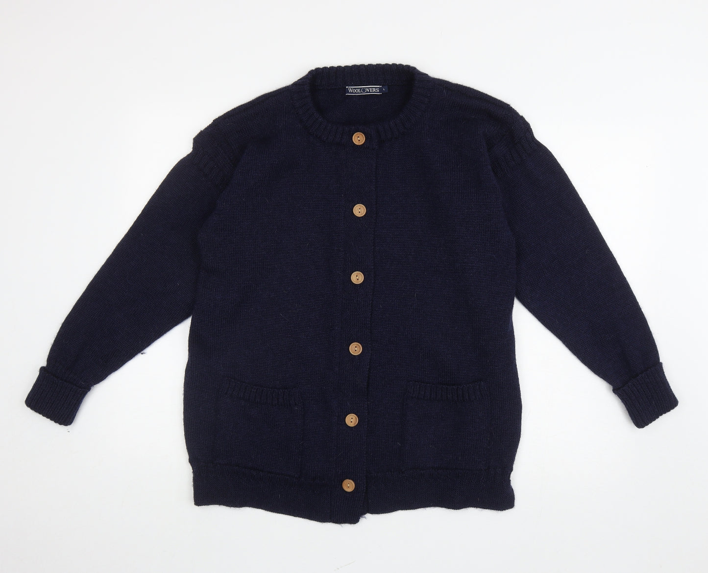 Woolevers Womens Blue Round Neck Wool Cardigan Jumper Size L