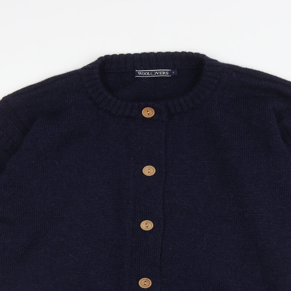 Woolevers Womens Blue Round Neck Wool Cardigan Jumper Size L