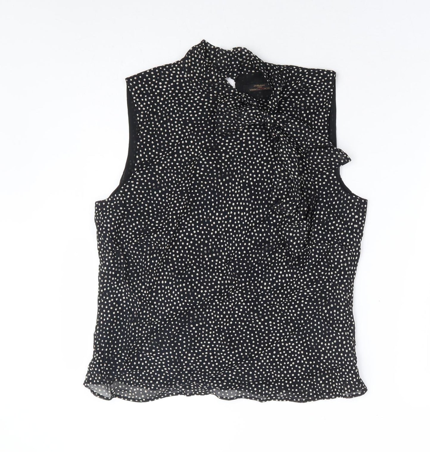 Marks and Spencer Womens Black Polka Dot Viscose Basic Blouse Size 16 Crew Neck - Pussy Bow Neck