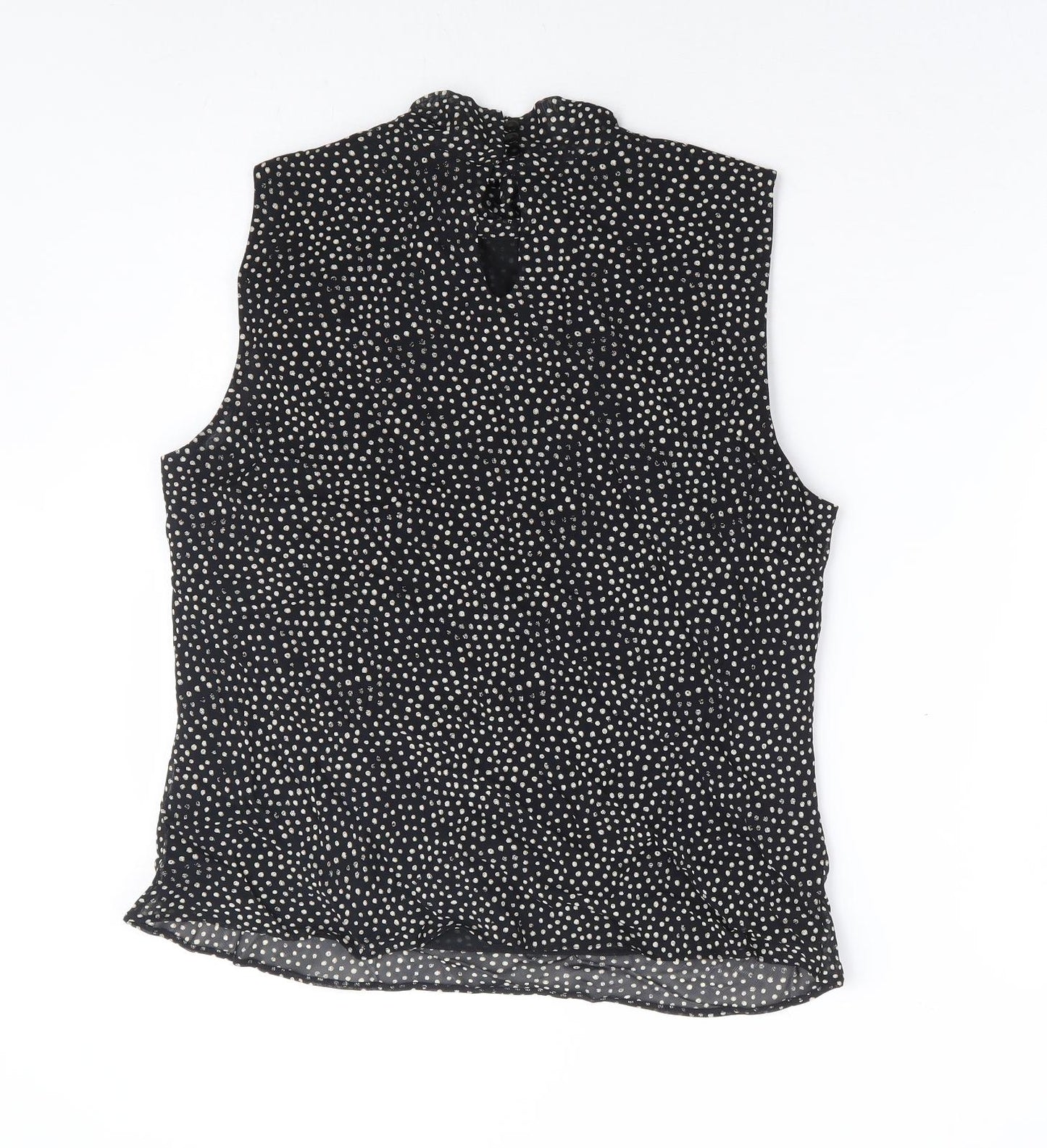 Marks and Spencer Womens Black Polka Dot Viscose Basic Blouse Size 16 Crew Neck - Pussy Bow Neck