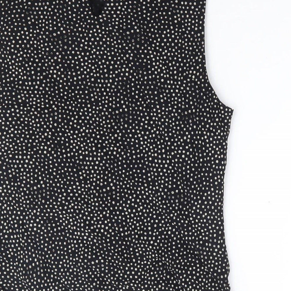 Marks and Spencer Womens Black Polka Dot Viscose Basic Blouse Size 16 Crew Neck - Pussy Bow Neck